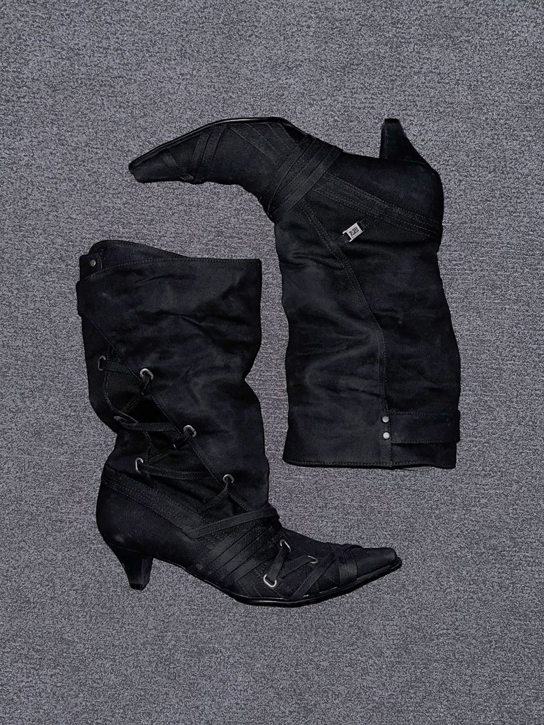 WAXED STRAPPY BOOTS 01 BLACK
