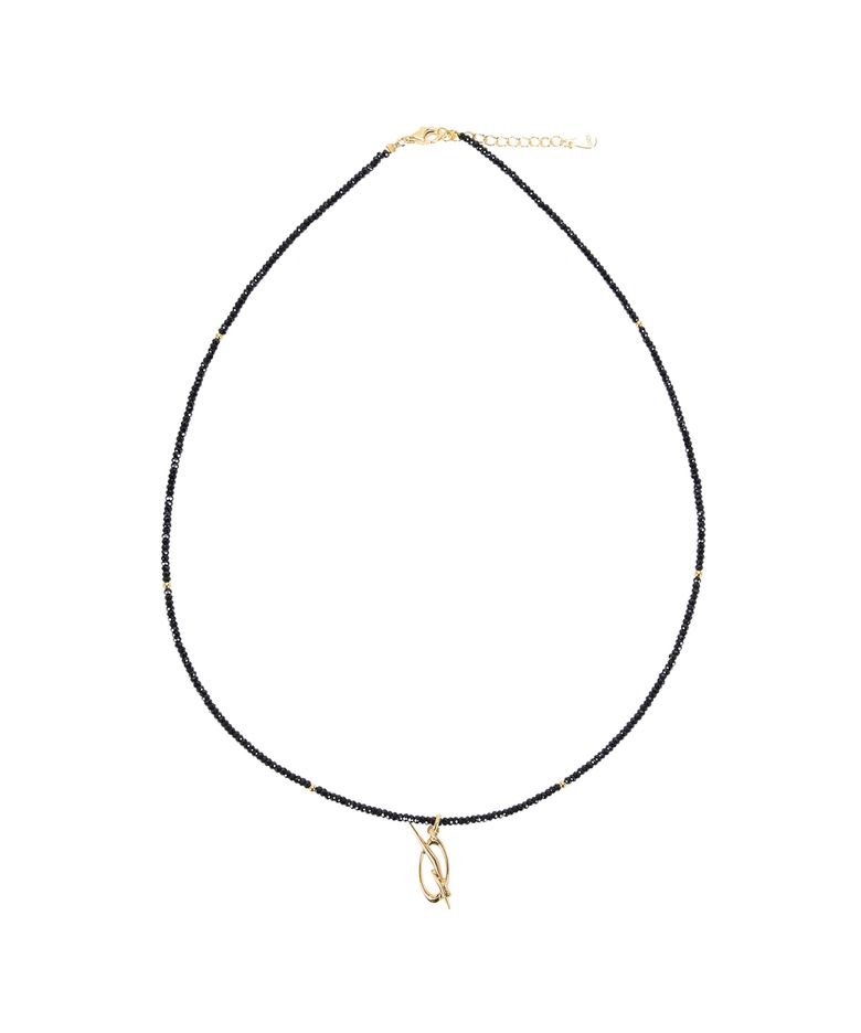 Black Spinel Logo Necklace - Gold