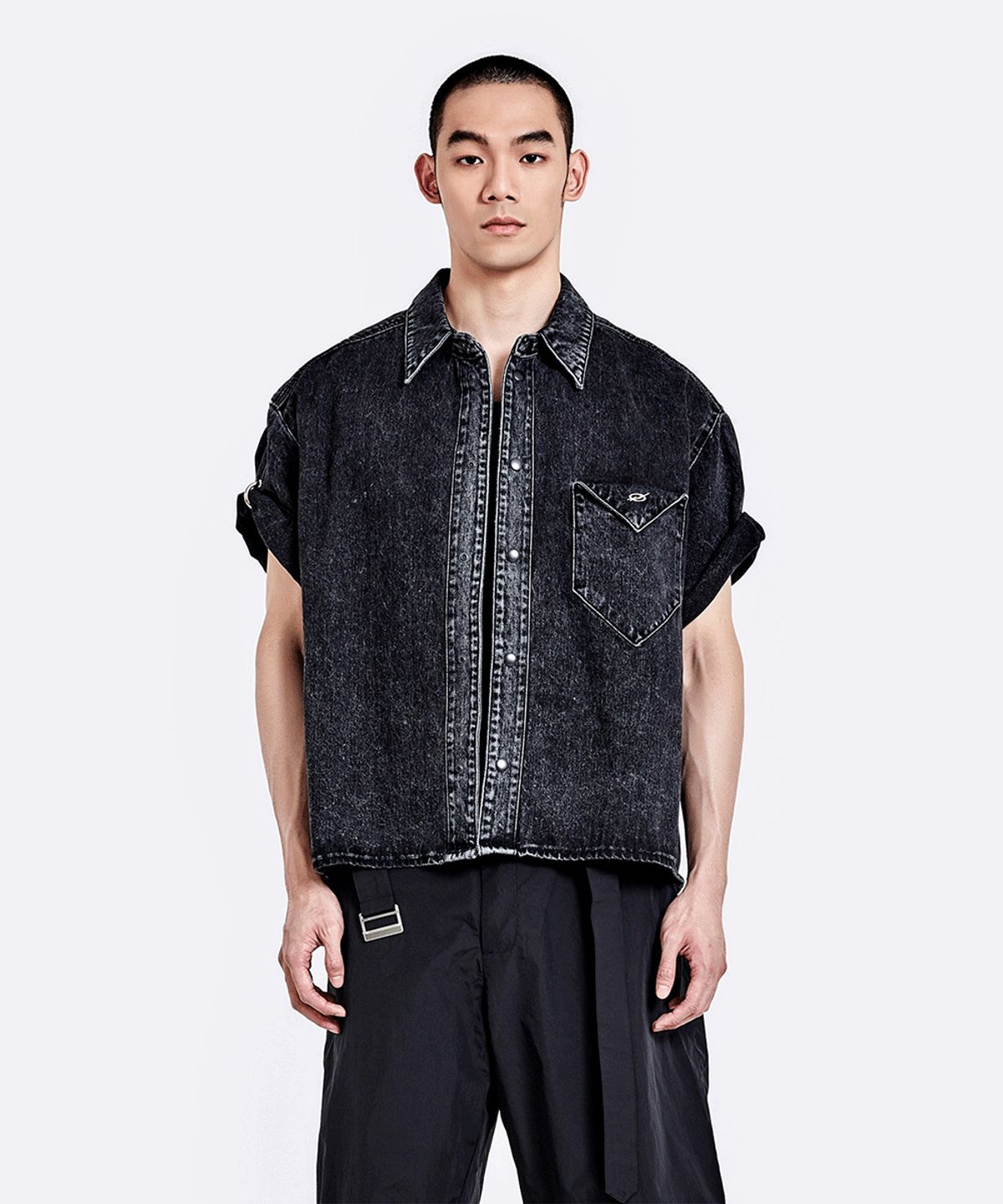 51퍼센트(51PERCENT) Triangle denim Half shirt - Washed black