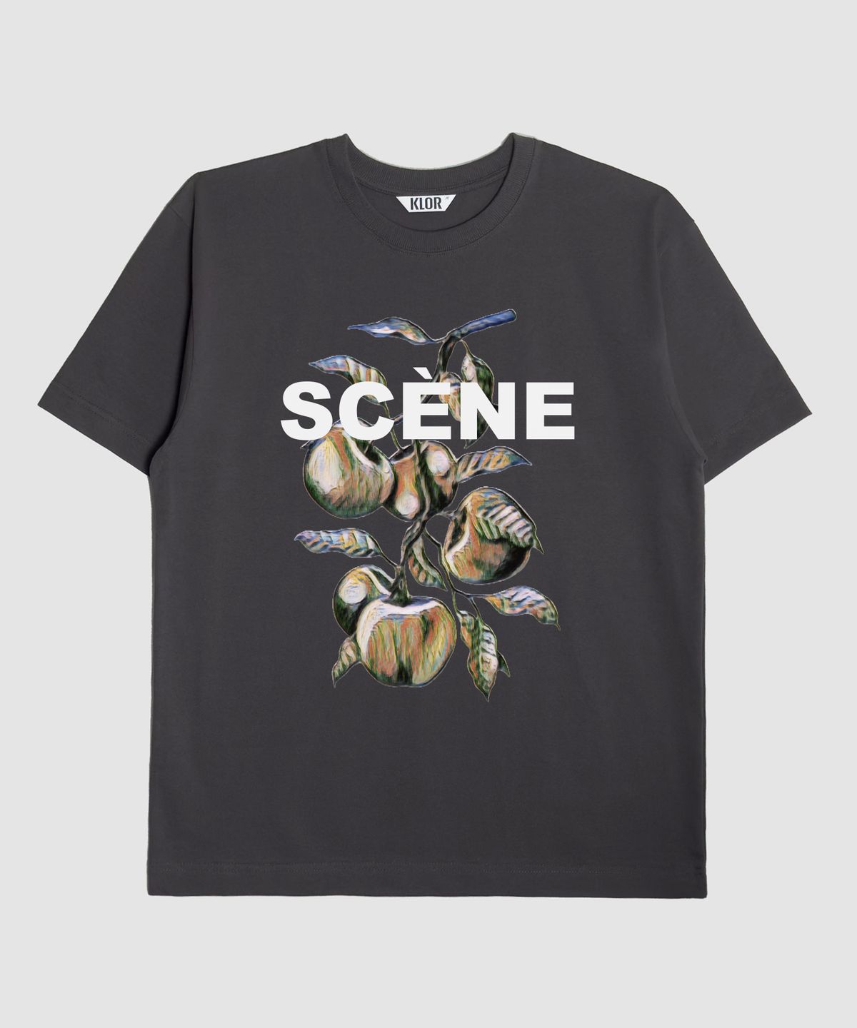 클로어(KLOR) [UNISEX] 씬 애플트리 그래픽 반팔 티셔츠 (CHARCOAL)