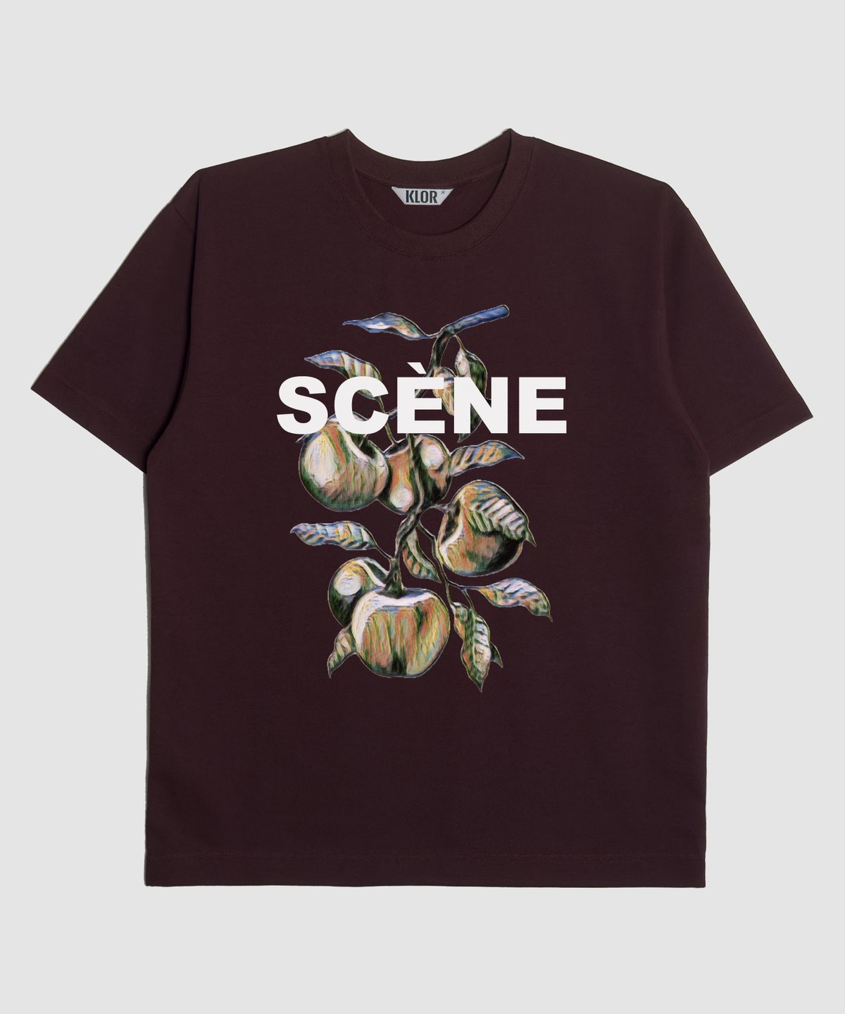 클로어(KLOR) [UNISEX] 씬 애플트리 그래픽 반팔 티셔츠 (BURGUNDY)