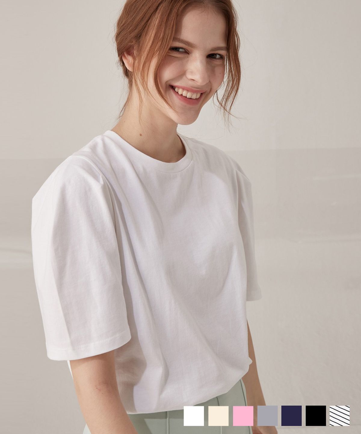 비뮤즈맨션(BEMUSE MANSION) Curved short sleeve tee - 7colors