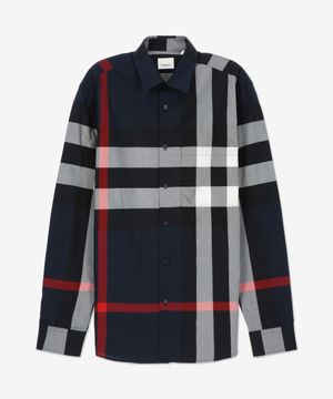 체크 코튼 슬림핏 셔츠 - 네이비 / 8073216