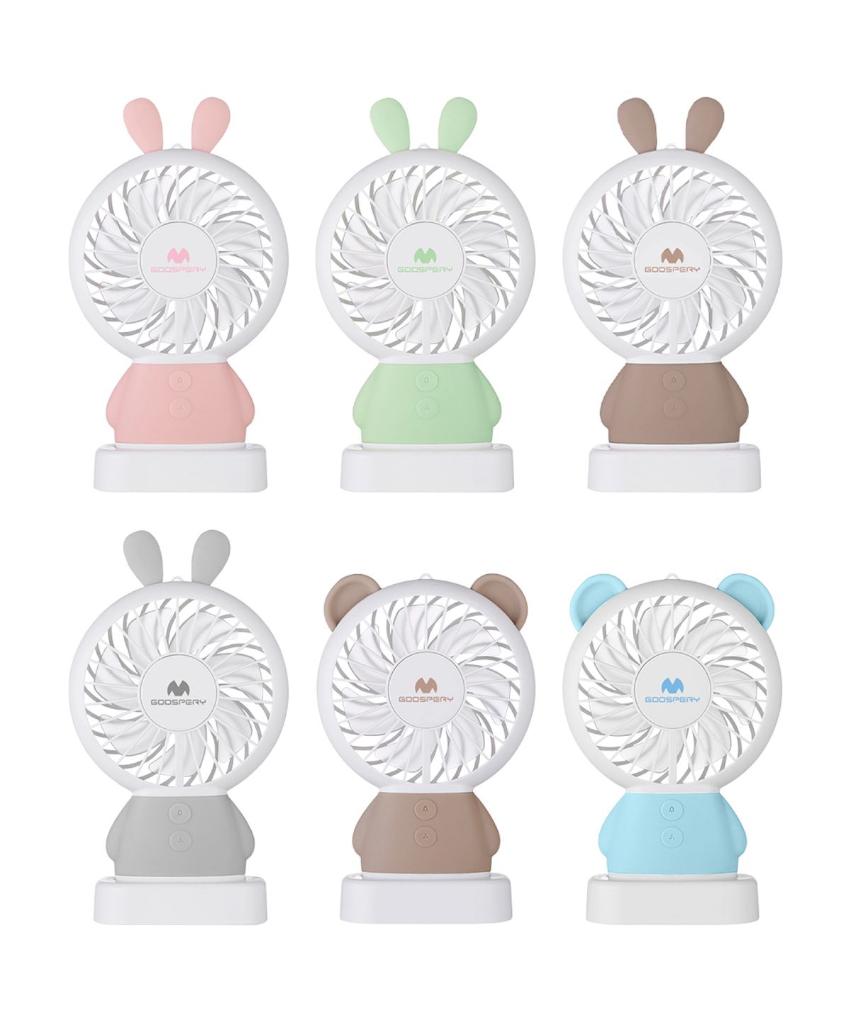 구스페리(GOOSPERY) 미니 캐릭터 손선풍기 led 조명 미니 실리콘 핸디팬 800mAh