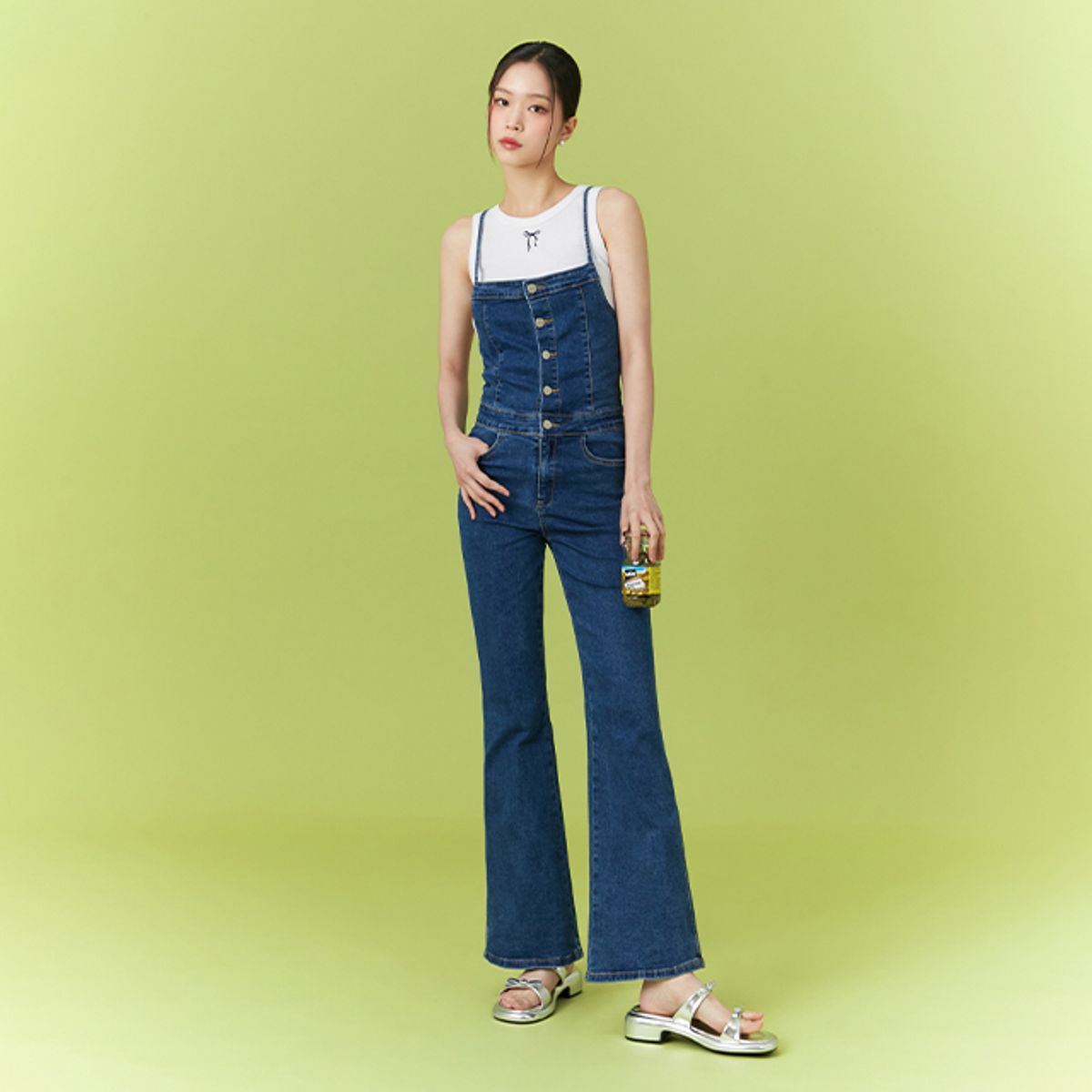 랩(LAP) 데님 백 코르셋 부츠컷 오버롤 AQ2DO566