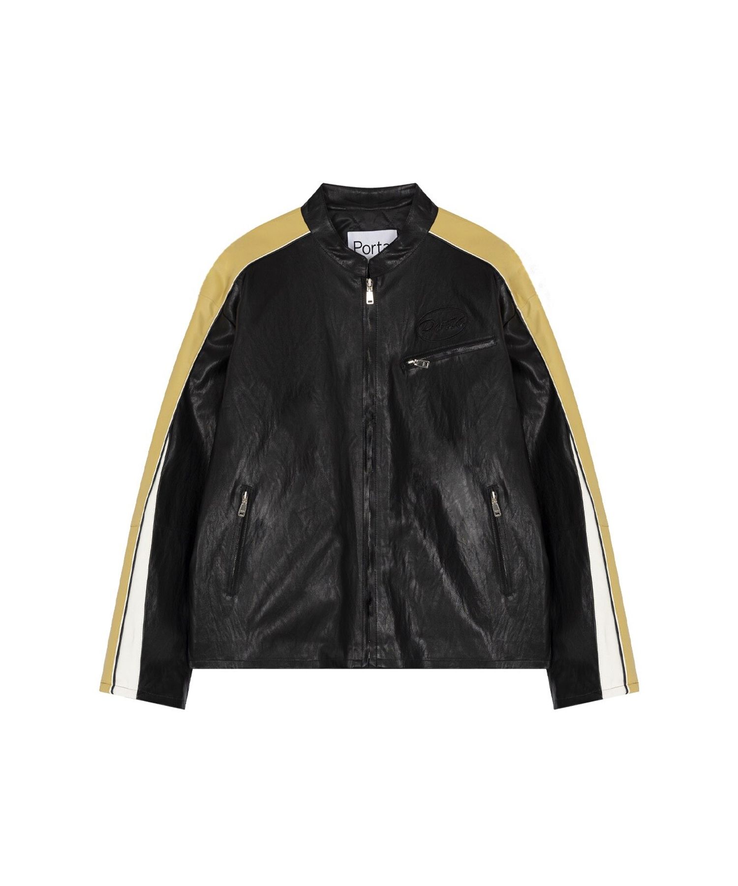 MUSINSA公式 | PORTA RACER PADDED LEATHER JACKET, BLACK BEIGE
