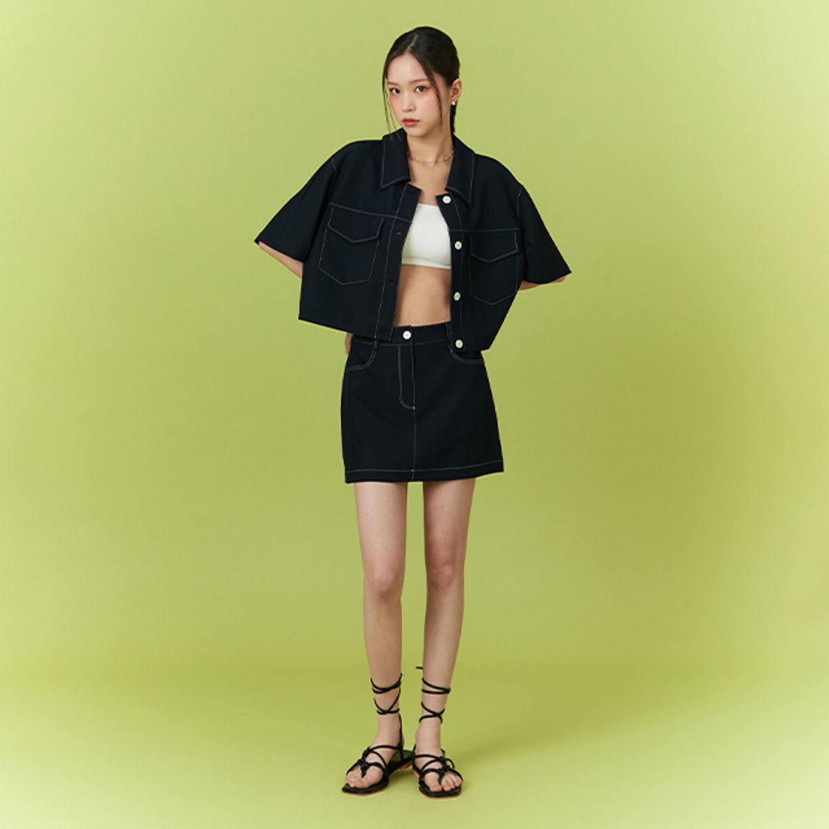 랩(LAP) 배색 스티치 포인트 스커트 AQ2WS571