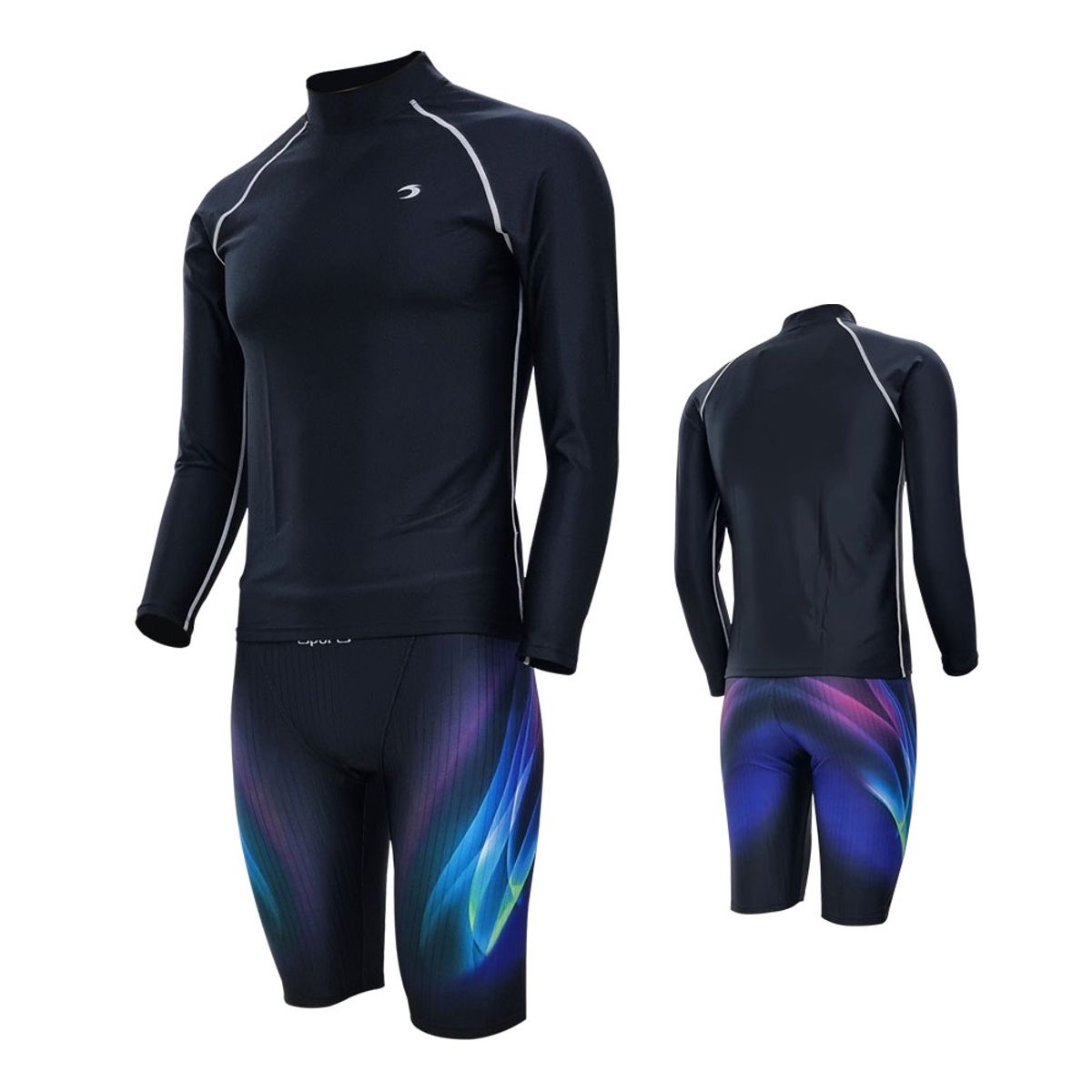 티에스스포츠(TS SPORTS) 남성용 수영복 긴팔래쉬가드 5부 반바지 세트 M23042+24054