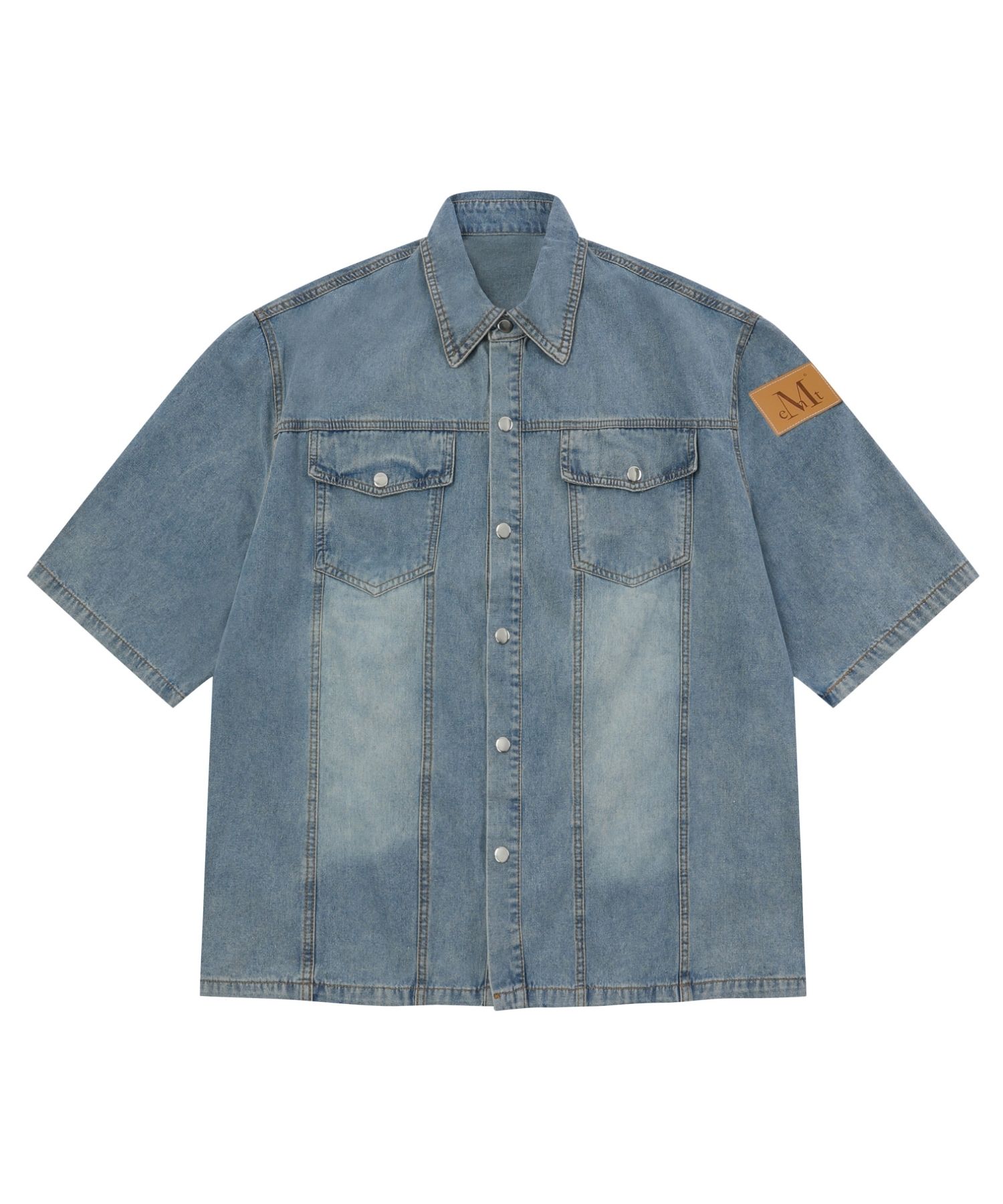MUSINSA公式 | MUCENT Country roll-up denim short-sleeved