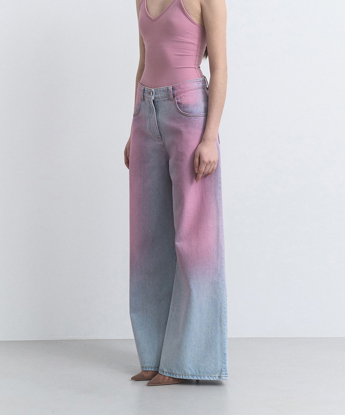 더포르타(THEPORTA) SHADOW DYEING DENIM PANTS, PINK DENIM
