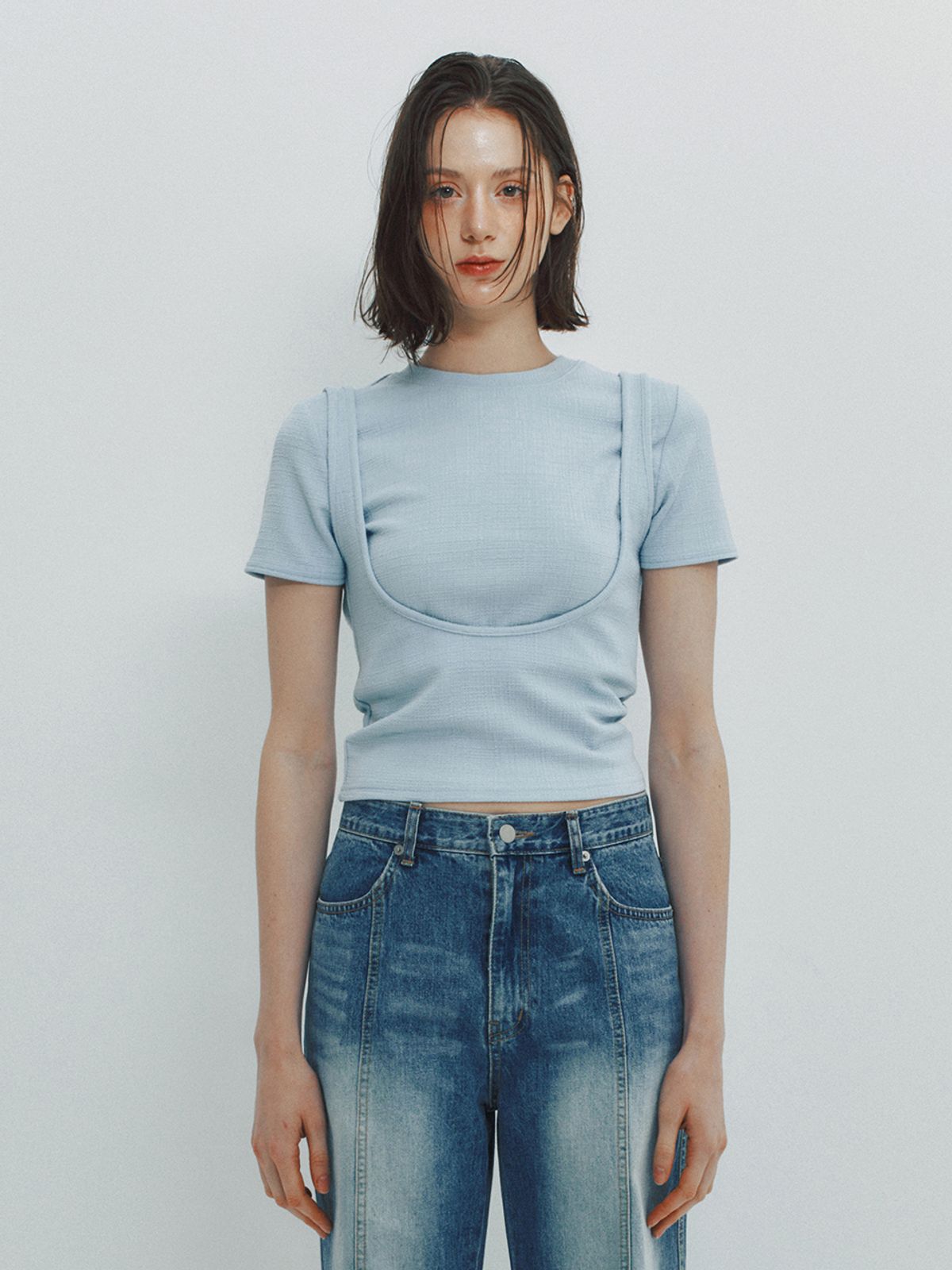 민더리(MEENDERI) CUT OUT LAYERED TOP - SKY BLUE