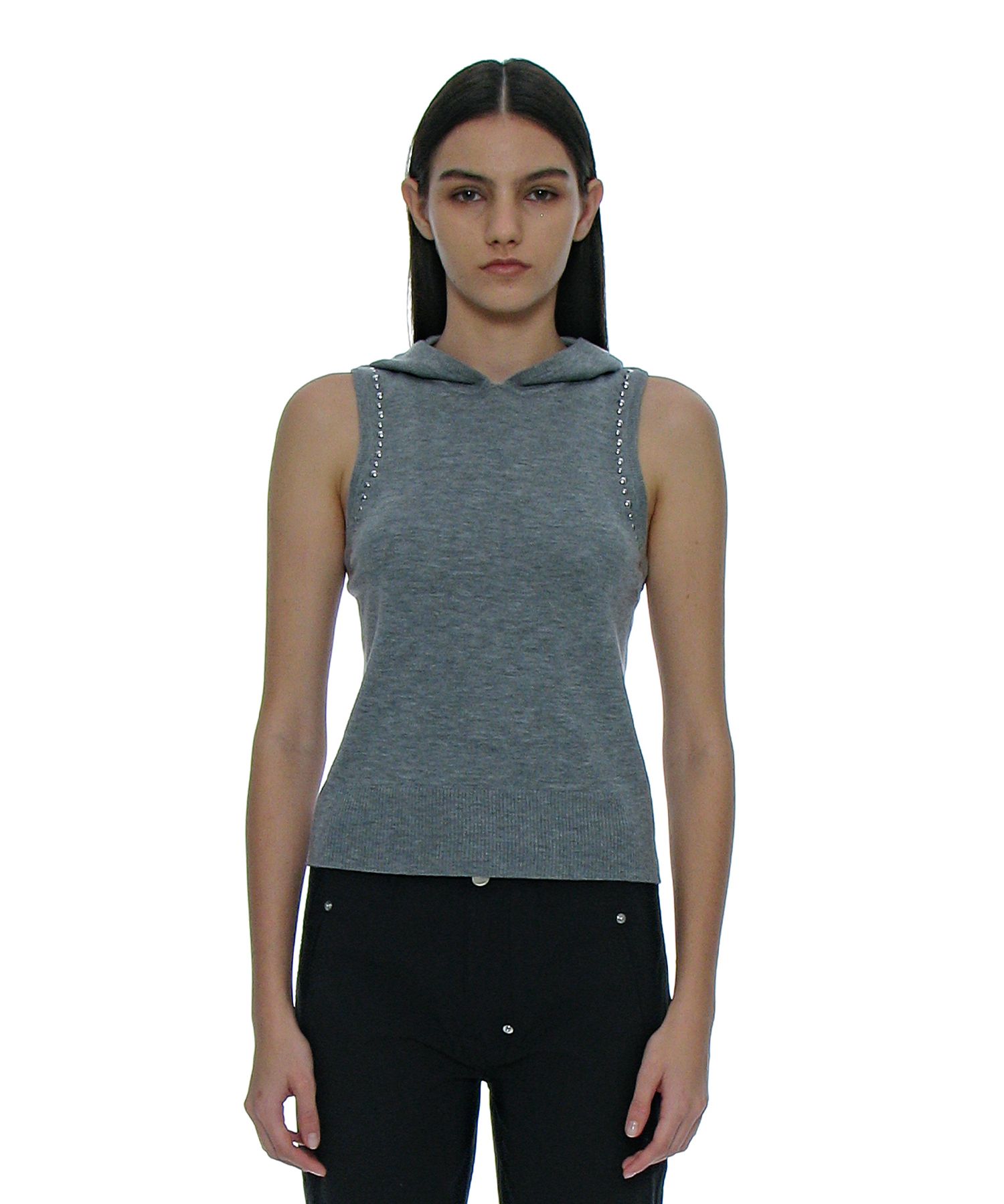 MUSINSA | PARTIMENTO WOMEN Studded Hoodie Knit Top_Melange
