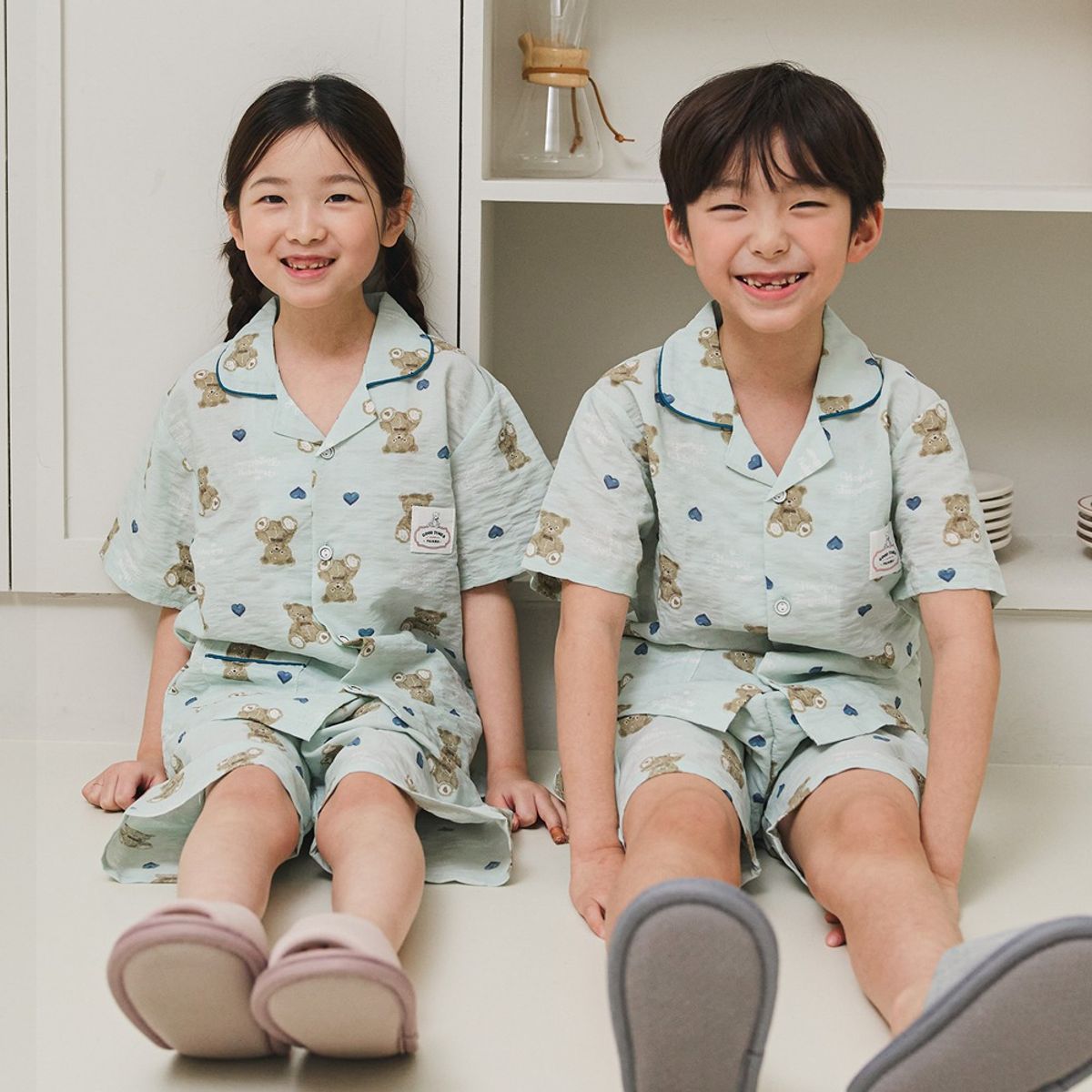 찌니야(JJNIYA) 테디베어 공용 아동잠옷 반팔상하세트