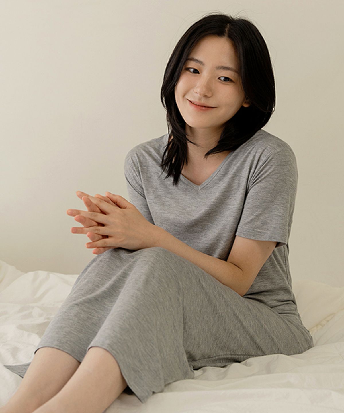 마른파이브(MARN5) 모달 브이넥 롱 원피스 잠옷_3colors
