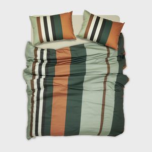 클래식 스트라이프 베딩 이불 베개 커버 세트 - 카키(SS/Q/K)