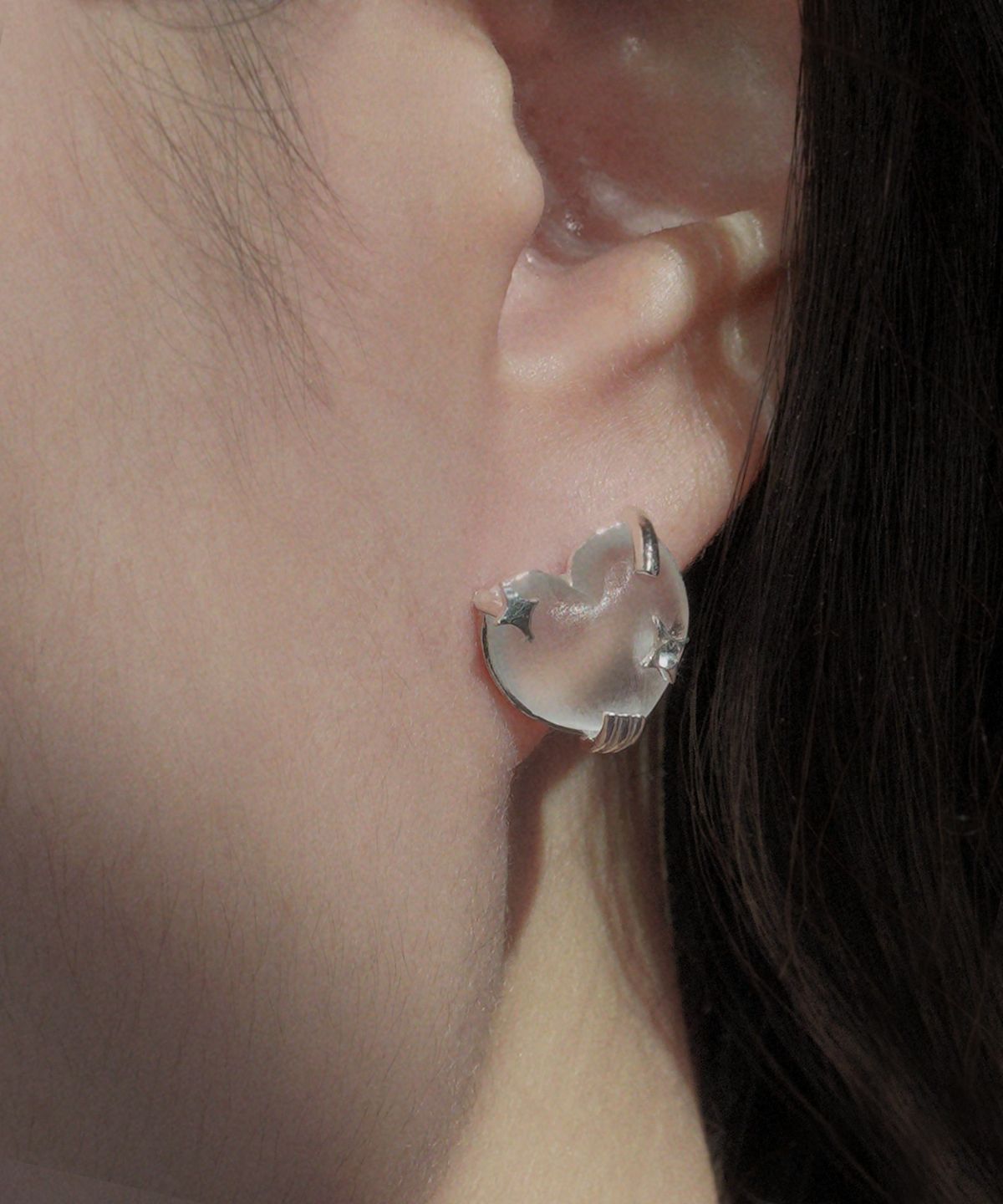 포스트루드(POSTLUDE) [SILVER] CLEAR HEART SPARKLING EARRINGS
