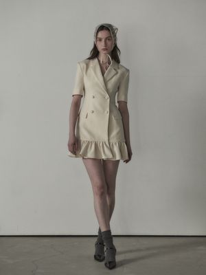 Jenn Flare Half-Sleeve Suit Jacket Dress - Cream