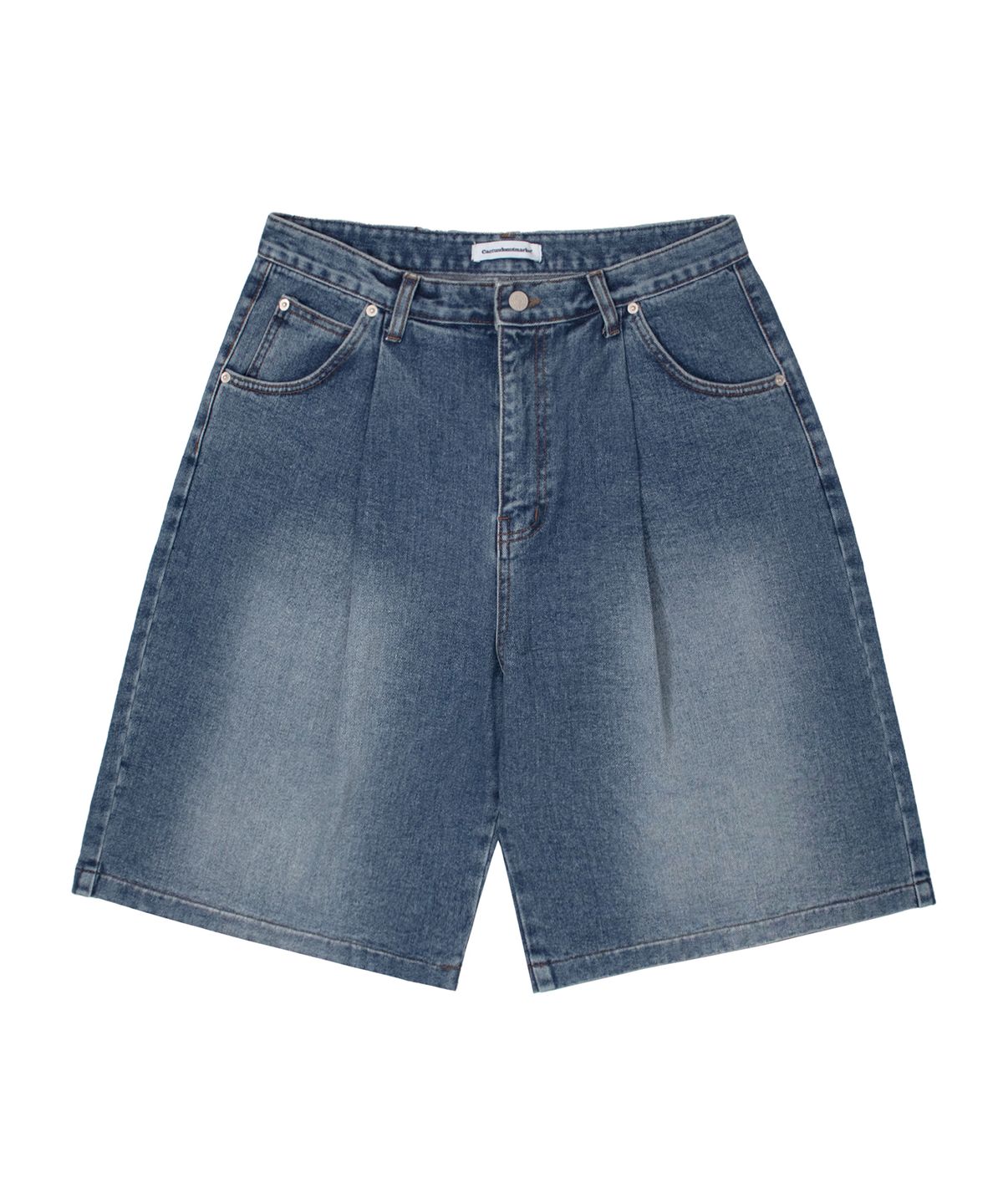 캑터스도넛마켓(CACTUSDONUTMARKET) One Tuck Bermuda Denim Pants - Blue