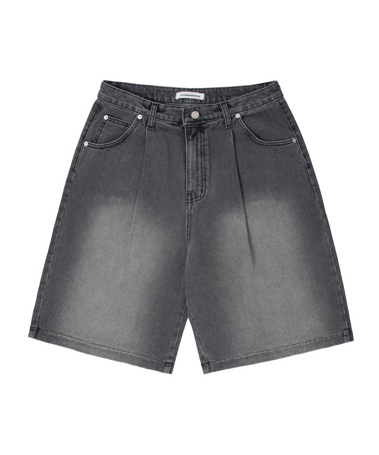One Tuck Bermuda Denim Pants - Black