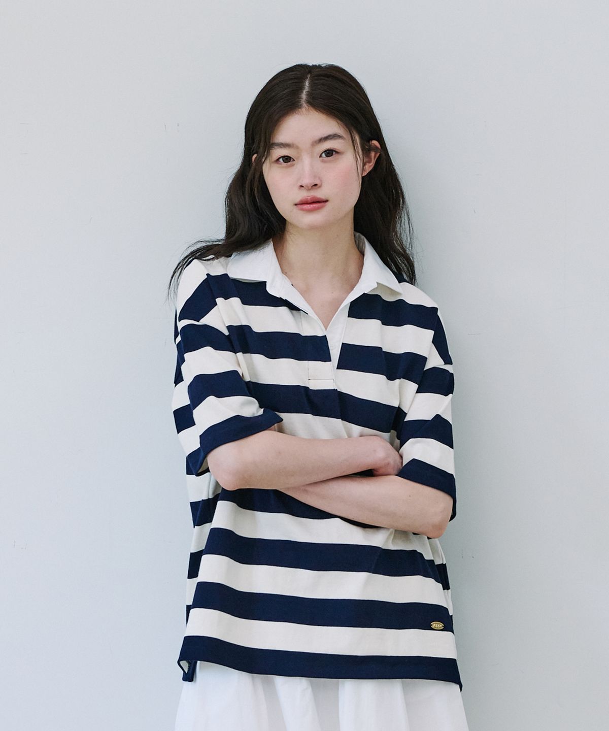 엽페(YUPPE) STRIPE COLLAR T-SHIRT_IVORY