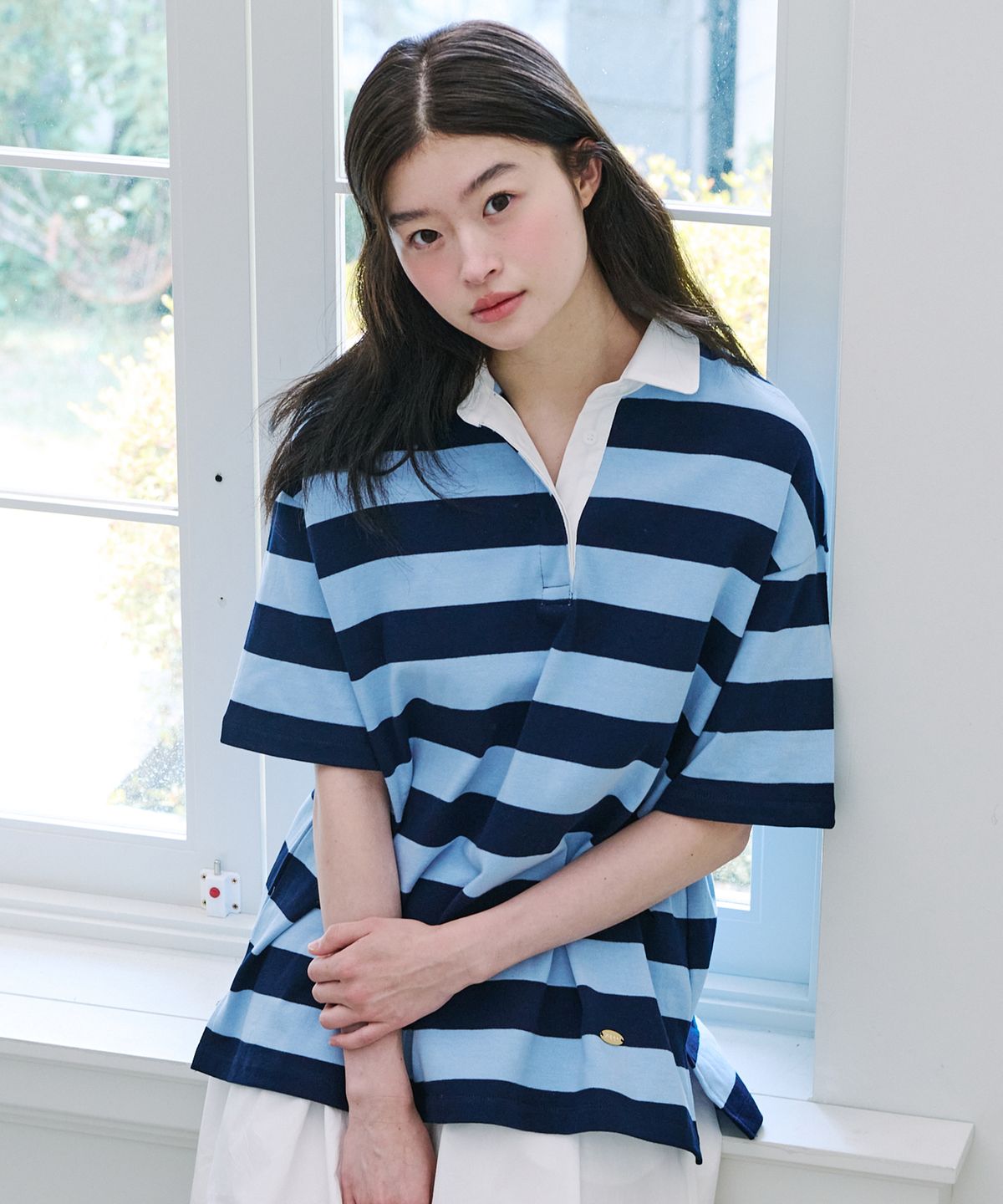 엽페(YUPPE) STRIPE COLLAR T-SHIRT_SKY BLUE