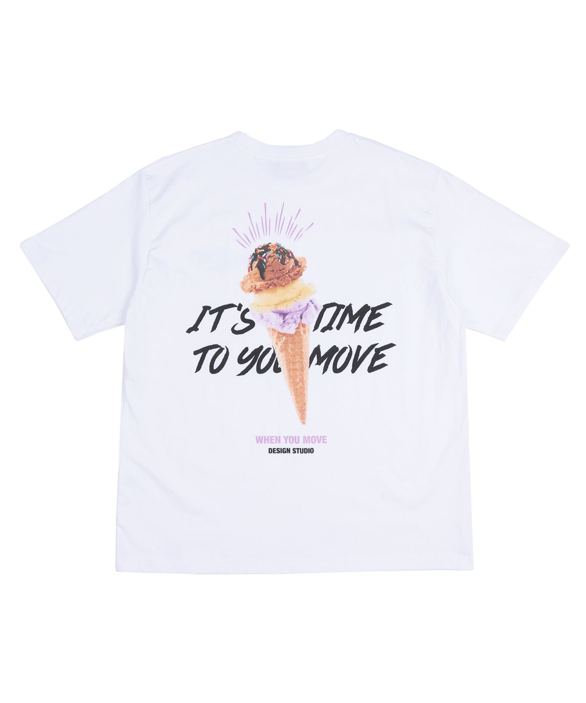 웬유무브(WHEN YOU MOVE) 오버핏 아이스크림 그래픽 로고 반팔티 화이트
