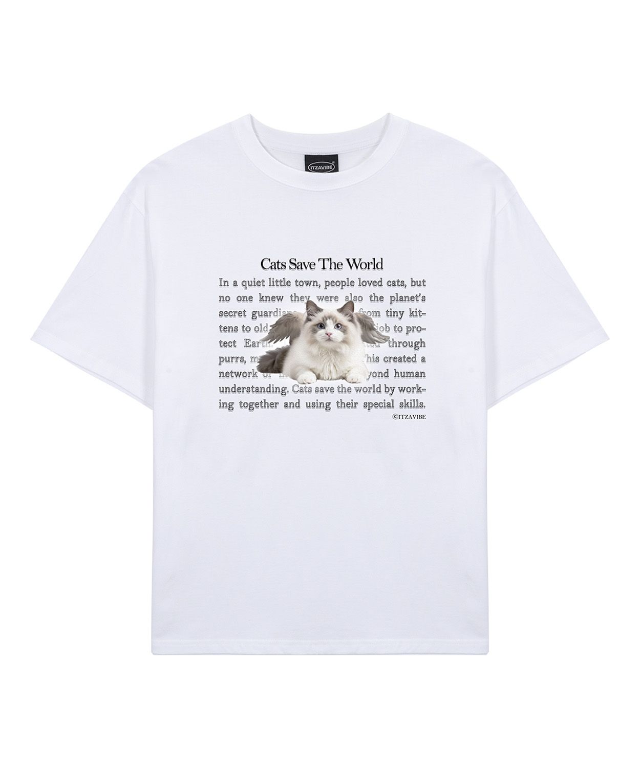 ITZAVIBE★韓国★人気★男女兼用★ ANGEL CAT T-SHIRTS VER.3 Angel Cat T-Shirt_WH - ITZAVIBE