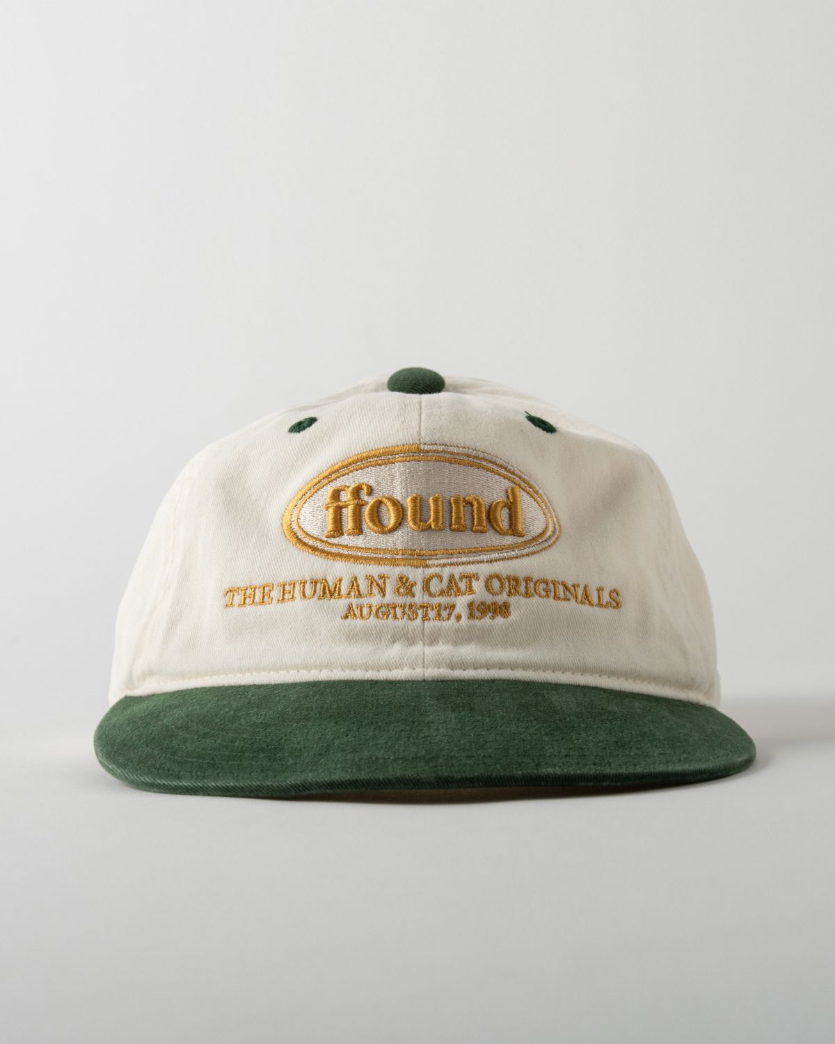 ☆HUMAN N CAT☆ Pound 3 panel washed ball cap green ivory FF MUSINSA | HUMAN N CAT Pound Washed Vintage Pitched Cap [Green]