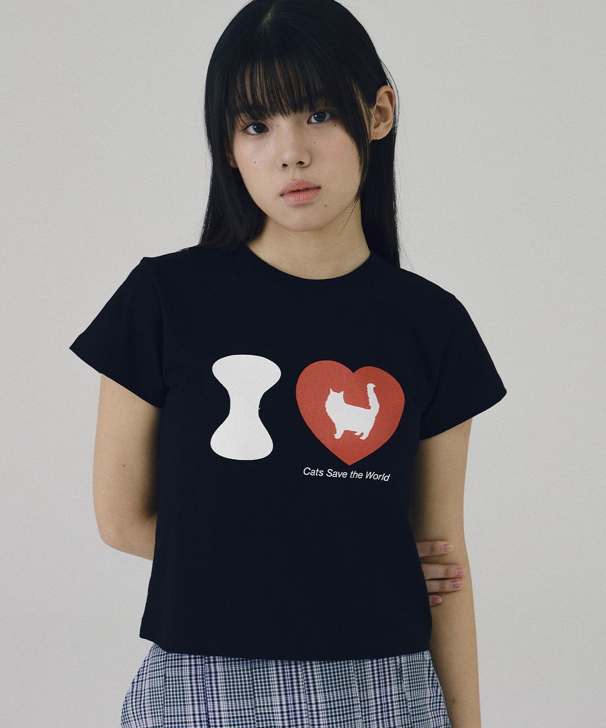 잇자바이브(ITZAVIBE) I LOVE CAT CROP T SHIRT