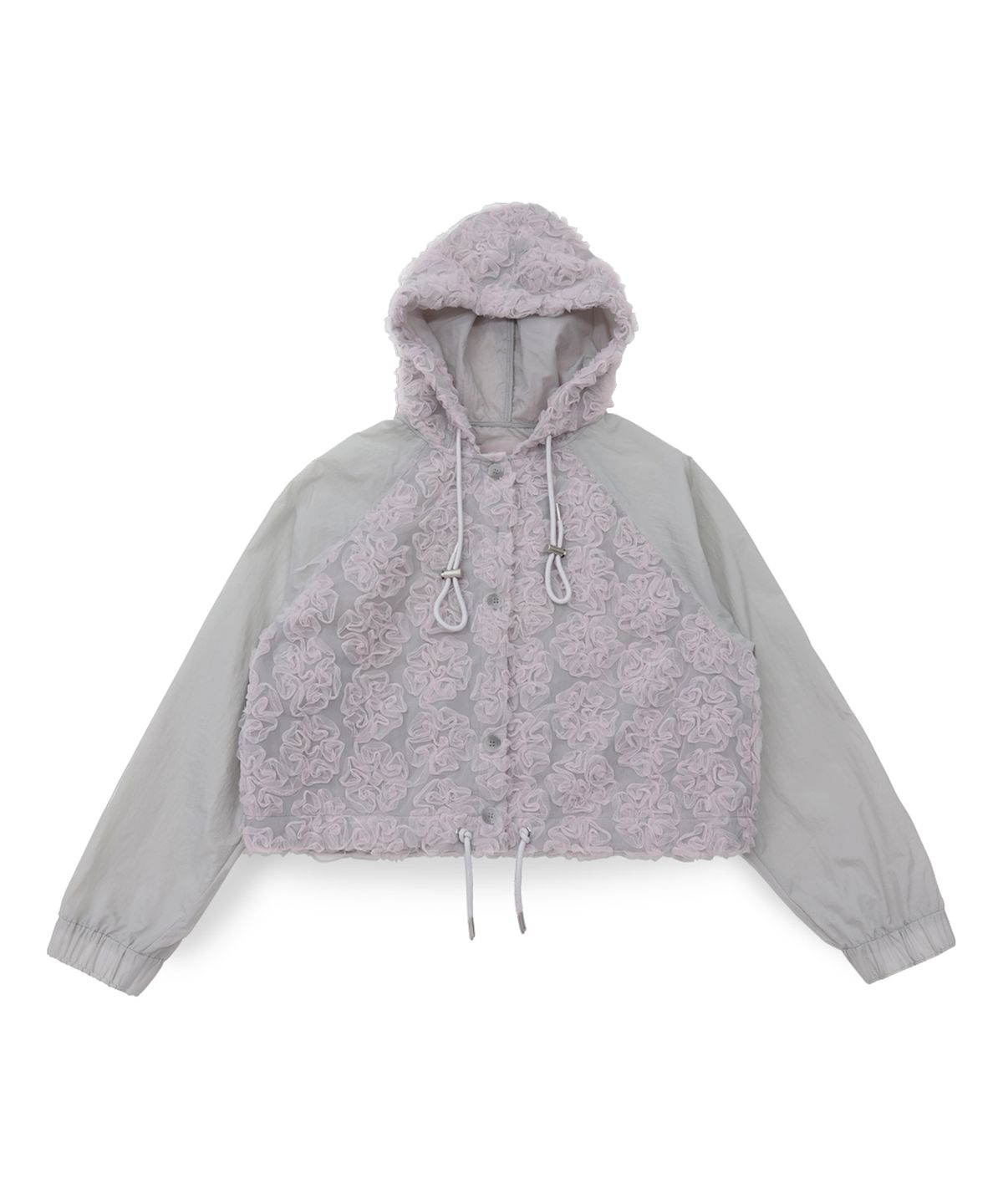 시월107(SIWL107) lace crop hood (gray+pink)