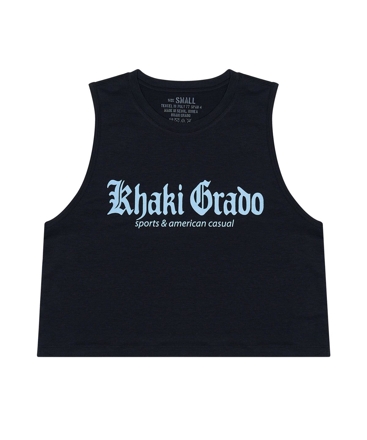 카키그라도(KHAKI GRADO) 불꽃 로고 크롭 레귤러핏 슬리브리스 (Black / 2 color)