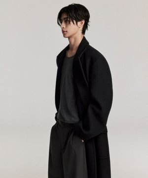 울 블렌드 대디 숄더 롱 폴로 코트 [블랙]