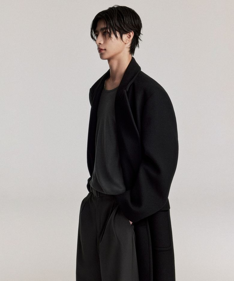 울 블렌드 대디 숄더 롱 폴로 코트 [블랙]