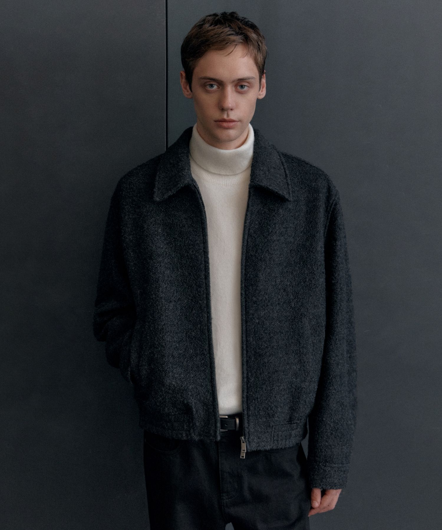 ブルゾン MUSINSA STANDARD Wool blend boucle blouson jacket black MMDU MUSINSA | MUSINSA STANDARD Wool blend minimal blouson jacket