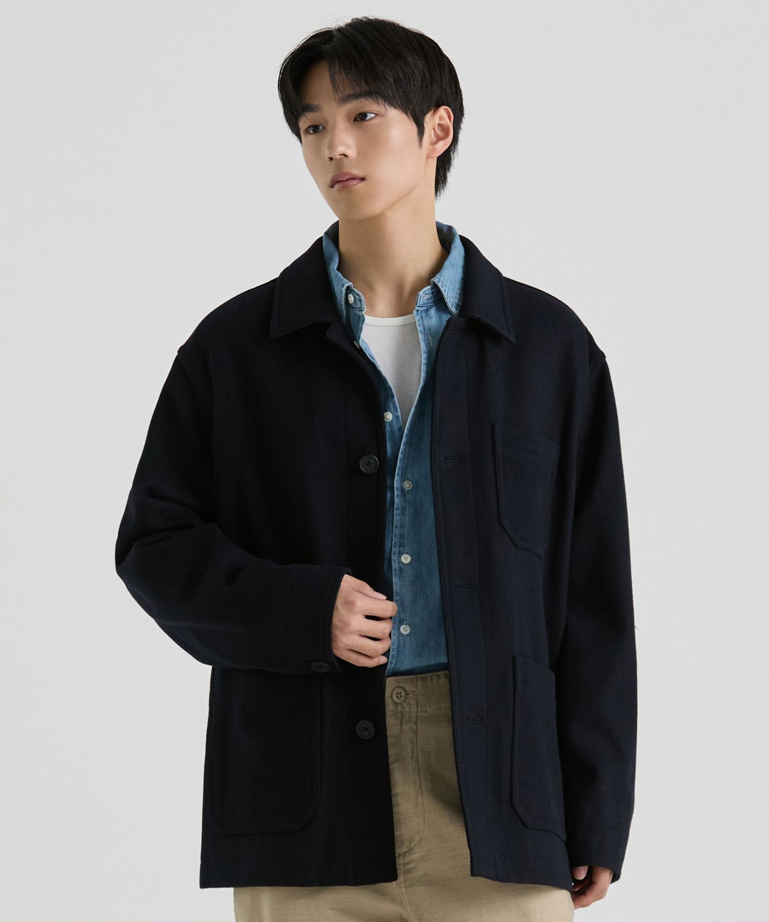 MUSINSA | MUSINSA STANDARD Wool Blend Chore Jacket [Navy]