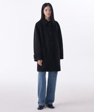 우먼즈 울 블렌드 부클 발마칸 하프 코트 [블랙]