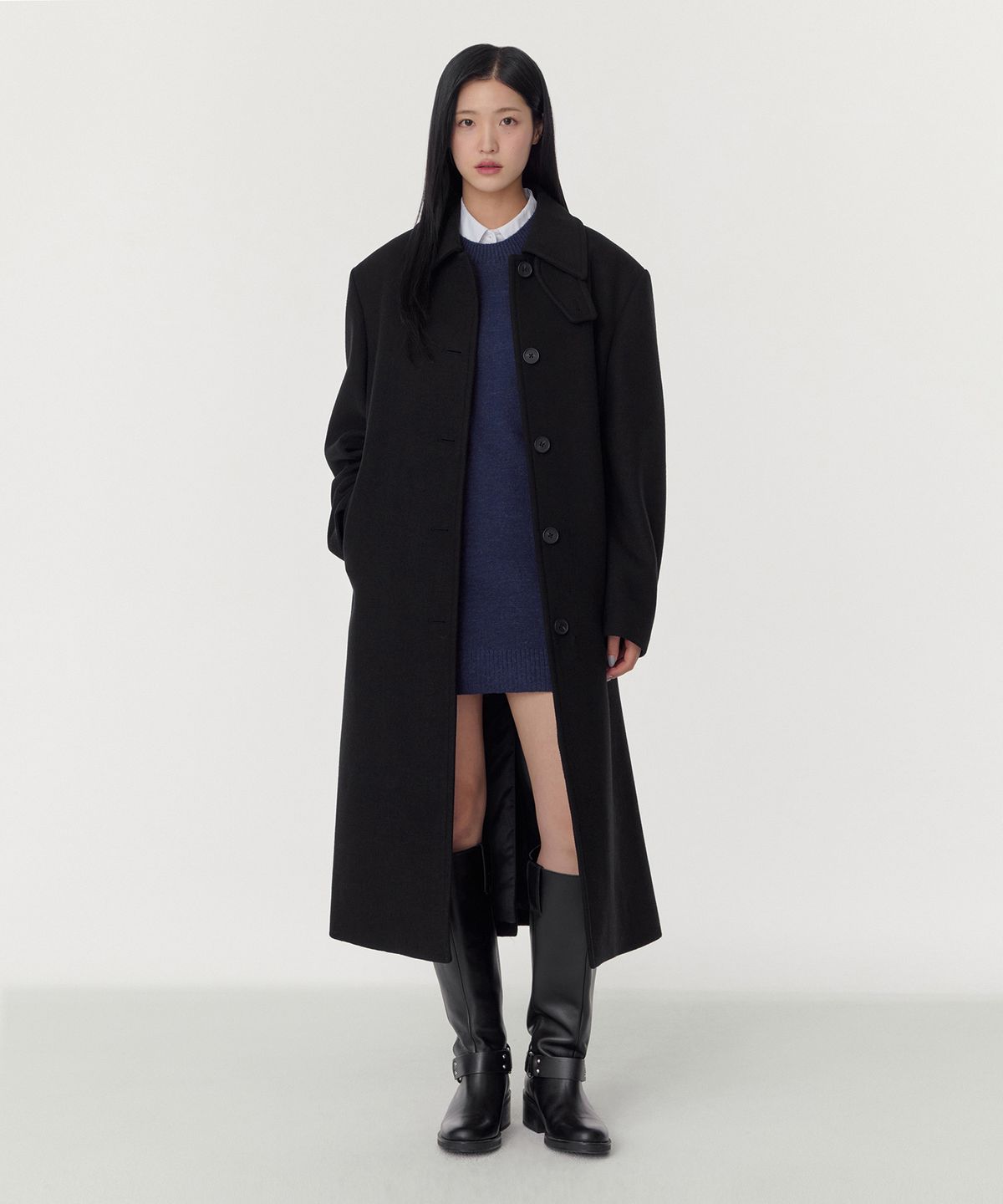 무신사 스탠다드 우먼(MUSINSA STANDARD WOMAN) 우먼즈 울 블렌드 오버 숄더 맥 코트 [블랙]