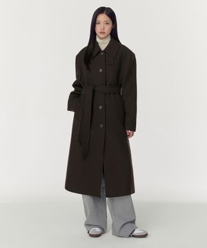 우먼즈 울 블렌드 오버 숄더 맥 코트 [다크 브라운]