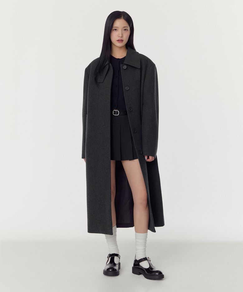 우먼즈 울 블렌드 오버 숄더 맥 코트 [차콜 그레이]