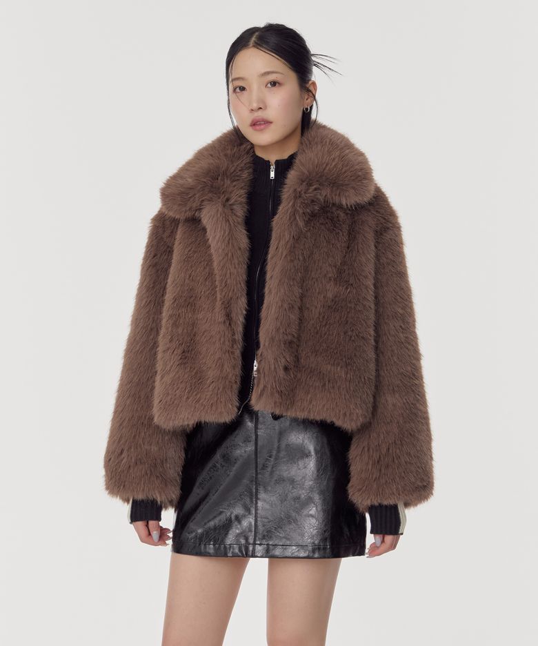우먼즈 샤기 페이크 퍼 재킷 [브라운]