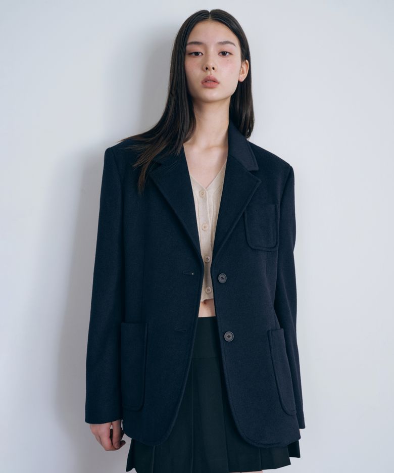 우먼즈 울 블렌드 프레피 블레이저 [네이비]