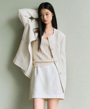 우먼즈 라운드 넥 트위드 하프 재킷 [크림]