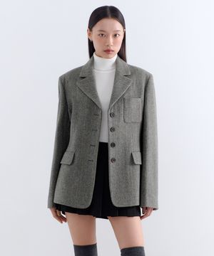 우먼즈 울 블렌드 트위드 4버튼 블레이저 [그레이]