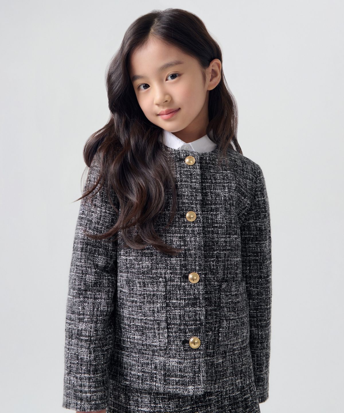 무신사 스탠다드 키즈(MUSINSA STANDARD KIDS) 라운드 넥 트위드 재킷 [블랙]