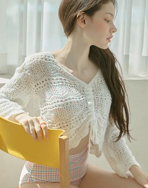 루빈 스트링 브이넥 커버업 니트탑