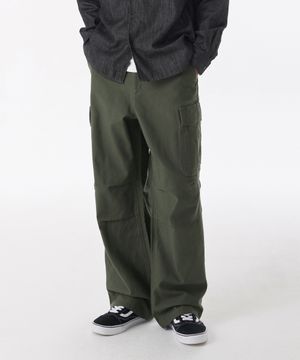 백 사틴 파라슈트 카고 팬츠 [카키]