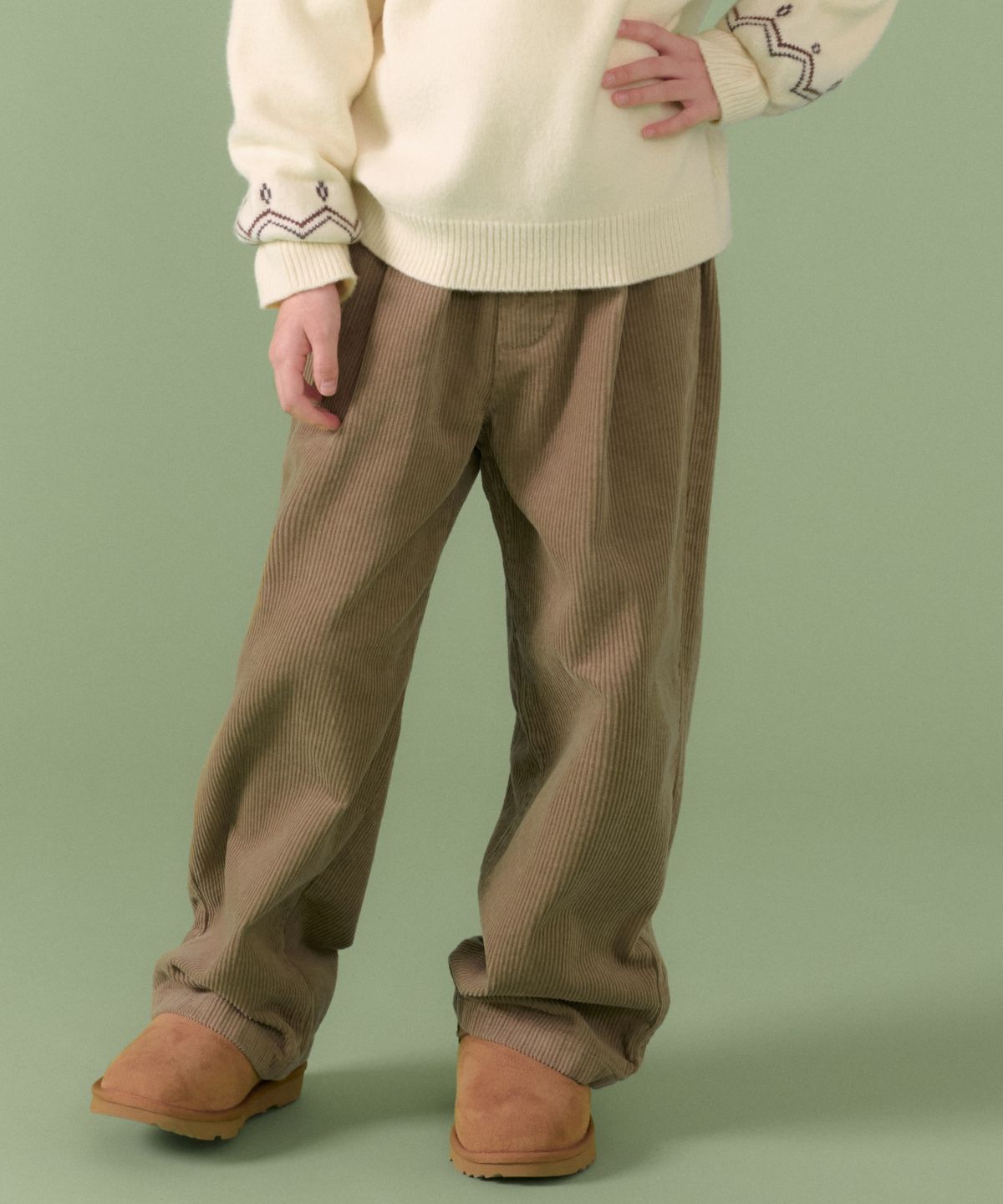 무신사 스탠다드 키즈(MUSINSA STANDARD KIDS) 원 턱 와이드 밴딩 코듀로이 팬츠 [베이지]