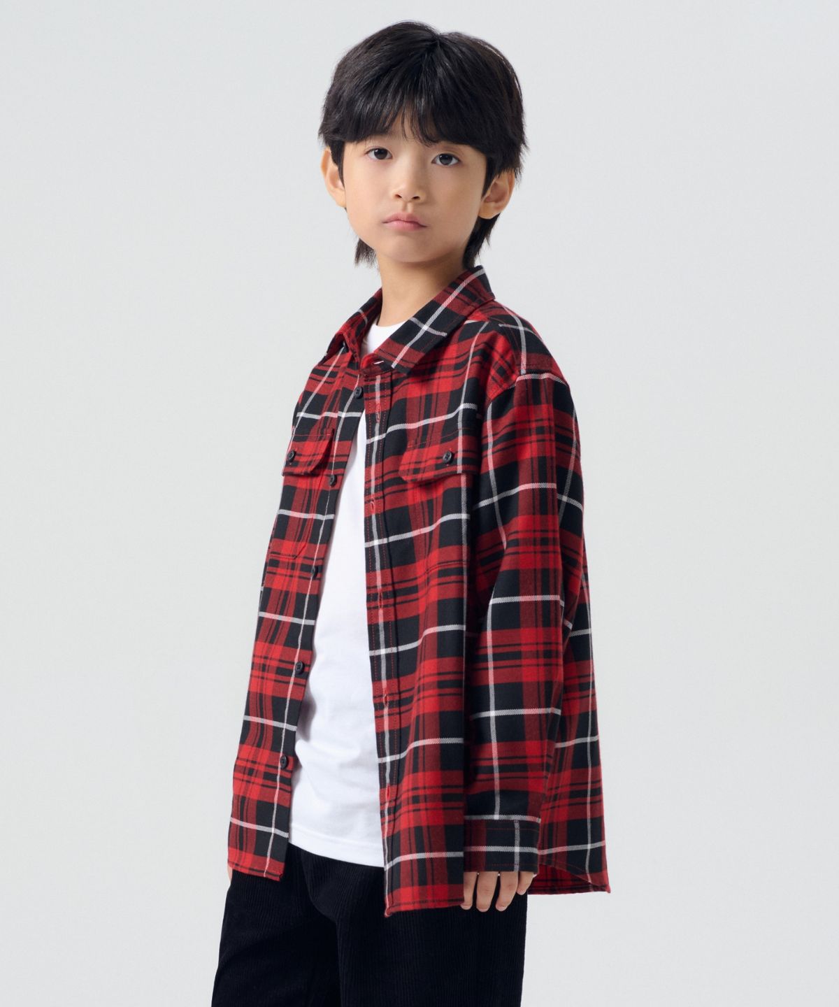무신사 스탠다드 키즈(MUSINSA STANDARD KIDS) 릴렉스드 투 포켓 체크 셔츠 [레드]