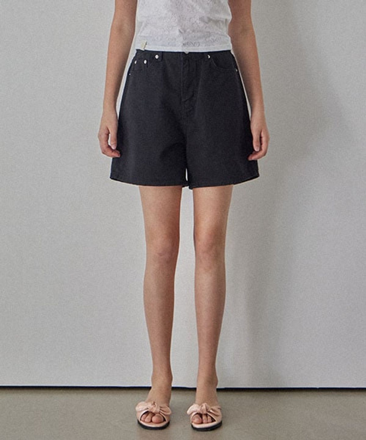 헤인트(HAINT) LEON BANDING SHORT DENIM_2COLORS_BLACK