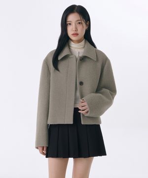 우먼즈 울 블렌드 부클 쇼트 맥 코트 [라이트 카키]